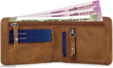 Tan faux leather casual evening party wallet, Sonrisa Men 5 card slots, practical with two zip pockets and one main compartment. Ideal gift for men and friends. Made in India