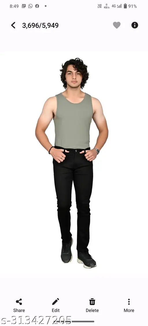 Black denim men's JovsHil jeans, solid pattern, size 26/28, India origin