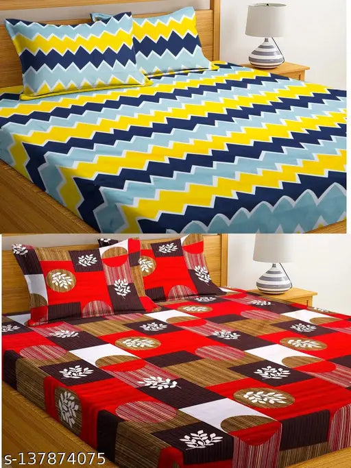 Vhocr® Combo pack of 2 polycotton king size bedsheets along with 4 pillow covers