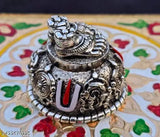 Metal Venkateswara Shanku Chakra Namam decorative showpiece for pooja room & car dashboard, Indian handcrafted Balaji Charan, 6cm x 6.5cm x 6cm