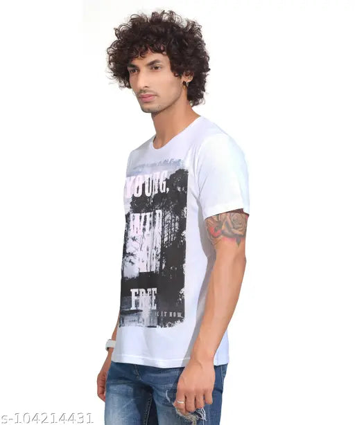 Striped polyester men's t-shirt, digital print tee for casual wear - India