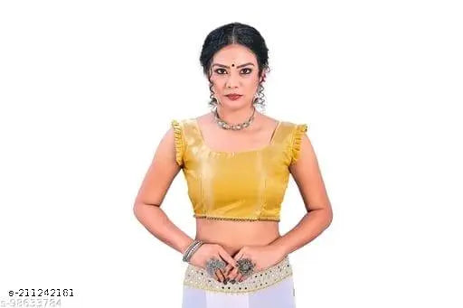 Yellow chiffon blouse with heavy embroidery, silk border and mirror fix work piece
