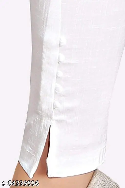 White cotton lycra cigar pant with side pockets, stretchable and comfortable for a casual fit