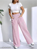 Pink high-waist trousers with elastic waistband