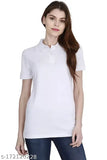 White polyster Polo t-shirt, short sleeves, solid color for women's slim fit, machine washable