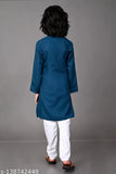Blue cotton blend kurta and pajama set for boys, self-weave designs, festive wear, kids clothing India
