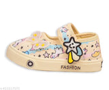 Casual stylish mesh applique yellow girl's belly bootie, soft TPR sole, anti-slip design for comfort and safety