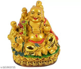 Gold laughing buddha with five children figurine