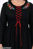 Black cotton long-sleeve naera embroidery, quality Indian clothing for women with solid pattern on display