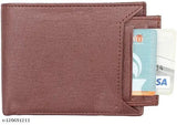 Brown PU two-fold wallet for men & boys. Solid, textured design with 5 compartments, perfect for everyday use
