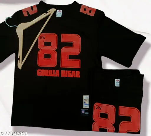 Black cotton three-quarter sleeve 82 No Jersey, premium high-density print, original Gorilla Wear jersey from India