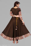 Coffee rayon long-sleeved Anarkali Kurti, great for casual or formal occasions, ideal for office wear and social gatherings