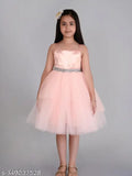 Peach embellished net dress for kids party wear, 1-2 years size, India origin