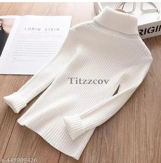 Wool high neck sweater for kids in solid pattern, ideal for cooler weather. Sizes range from 0-3 months to 6-7 years. Made in India