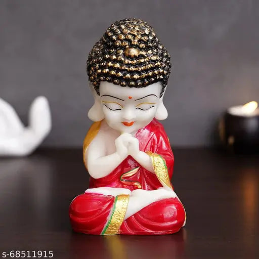 Handcrafted poly resin Buddha statue, 19cm x 9cm x 10cm, perfect for home decor, gifts, and temples. Attractive color and lively design, durable and long-lasting. Made in India