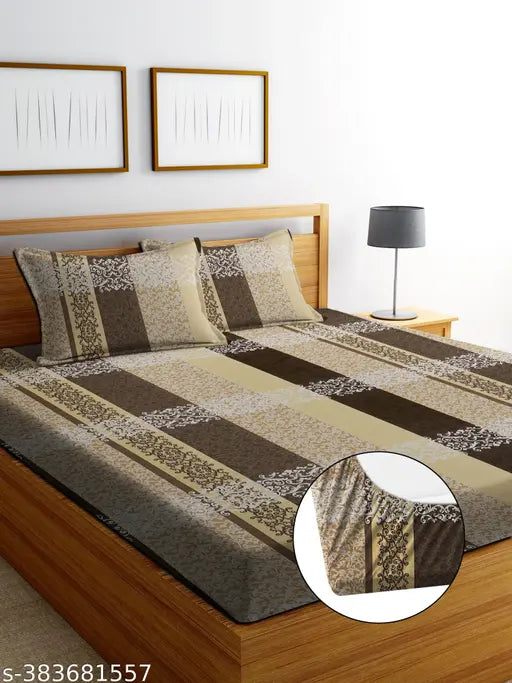 Superfine cotton checked fitted bedsheets, ideal for adult AC room, king size with two pillow covers, origin India