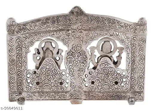 Silver oxide metal Ganesh-Laxmi idol statue (8x6 inch), intricate frame decoration for pooja showpiece