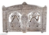Silver oxide metal Ganesh-Laxmi idol statue (8x6 inch), intricate frame decoration for pooja showpiece