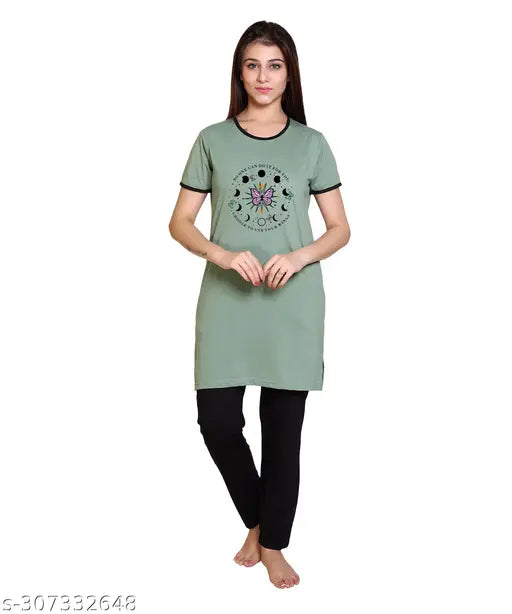 Cotton blend, lightweight and breathable summer nightsuits for women & girls with chest print - India