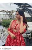 Womens rayon printed kurta set with sharara and dupatta