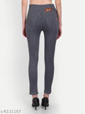 Solid grey denim jeggings for women, skinny fit high waist elastic closer ankle length