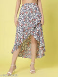 Women's abstract layered multicolor skirt, floral print, midi length, high waist