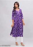 Purple rayon Alia kurti with printed combo, three-quarter sleeves, Indian ethnic wear