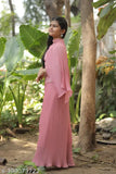 Peach pink Georgette choli plazzo pair, A-line palazzos with embroidered sleeves and matching black dupatta, traditional Indian ethnic wear for kids aged 3-15 years