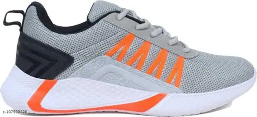 Grey, orange, black sports shoes for kids running walking gym trending fashionable boys