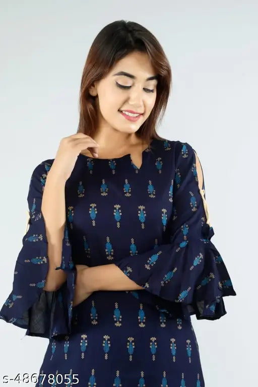 Rayon printed kurta set with palazzo bottoms, three-quarter sleeves, sky blue color. Indian Libaas suit for women