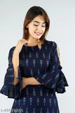 Rayon printed kurta set with palazzo bottoms, three-quarter sleeves, sky blue color. Indian Libaas suit for women