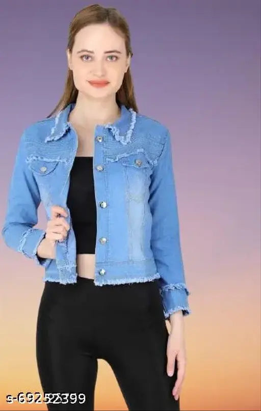 Denim dyed/washed party waistcoat for women, stylish long-sleeved jacket