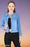 Denim dyed/washed party waistcoat for women, stylish long-sleeved jacket