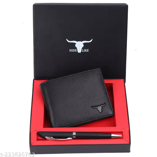 Black original leather HIDE LIKE RFID wallet for men with 2 compartments, ideal for securely holding money and documents