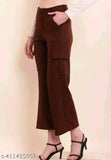 Brown, cotton cargo pants for women; pack of 2
