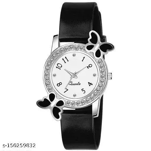 Women's analog watch with butterfly charm, clear crystals, 10m water resistance