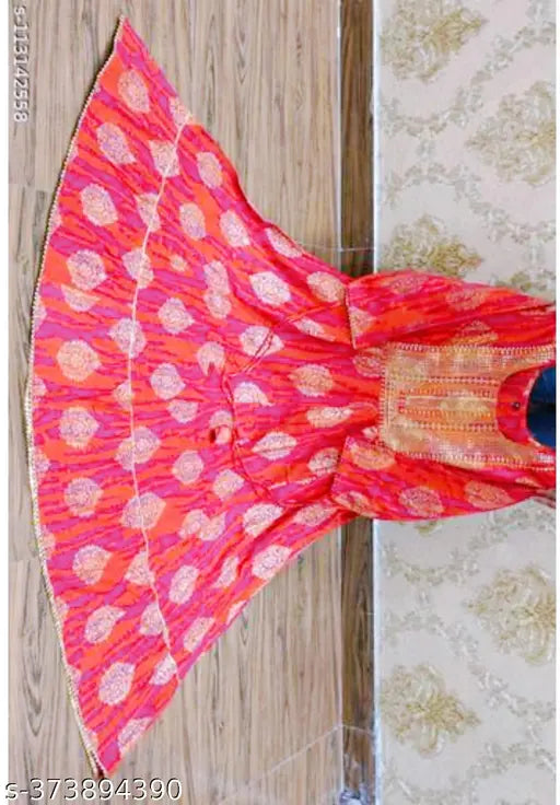 Rayon Anarkali long kurta with embroidered print, traditional Indian fashion for functions and festivities