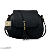 Black leather fringe sling bag with multiple pockets