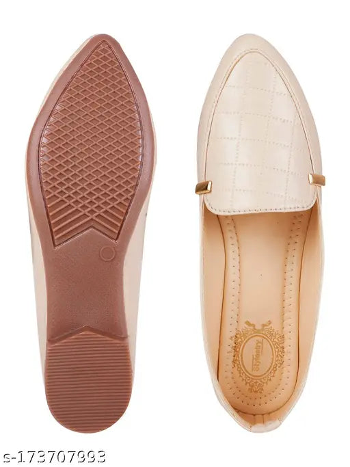 Comfortable cream synthetic flat ballerinas by Stylestry, textured and slip-on design with cushioned footbed, perfect for casual wear on various occasions