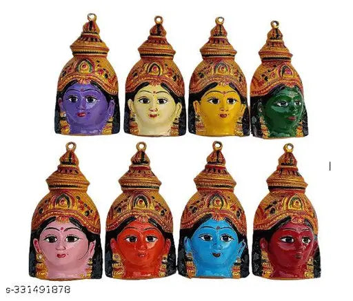 Metal Ashtalakshmi Devi Faces set, Lakshmi Ammavaru Amman, same size, Varalakshmi Pooja, Indian god idol, 7 x 35 inches