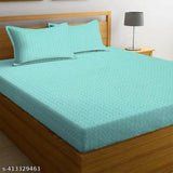 White premium cotton elastic fitted bedsheets set with 2 pillow covers, double 78x7210 for AC room