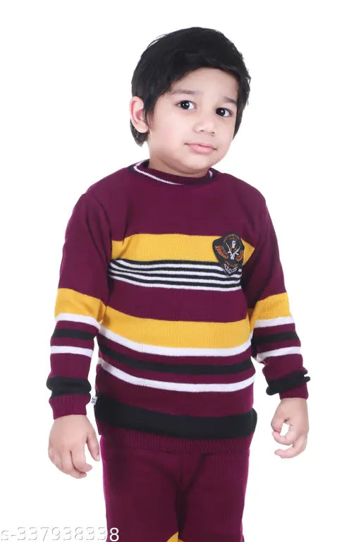 Purple striped wool sweater for kids, comfortable, durable, and fashionable winter wear