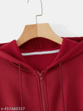 Women's fleece crop hoodie, rib fabric, solid color, suitable for fall & spring