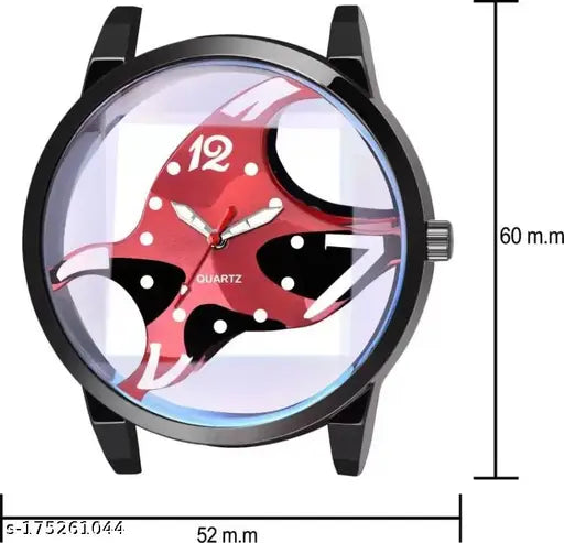 Red cotton baseball cap with transparent analog dial and silicone strap - stylish combo for men & boys on display stand