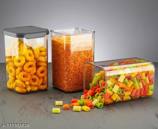 Airtight plastic square container set for kitchen storage, 1100 ml containers, unbreakable, air-tight design, container, contaners set, black