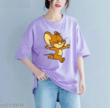 Large purple T-shirt with cartoon character design and short sleeves