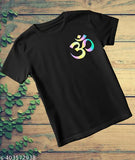 Black cotton blend Shiva Om Print T-Shirt for Men, featuring patriotic kawad yatra design on round neck with short sleeves. Perfect for casual and sporty use, machine washable and long-lasting wear
