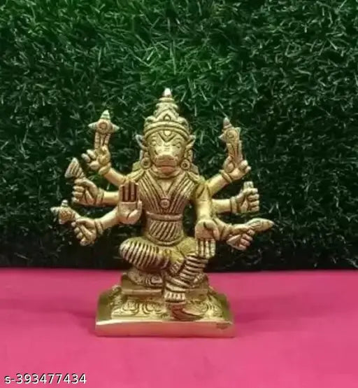 Brass 8-handed Varahi Amman statue, Indian God Idol, small size, Lord Vishnu's Varaga Avatar, brass figurine on pedestal