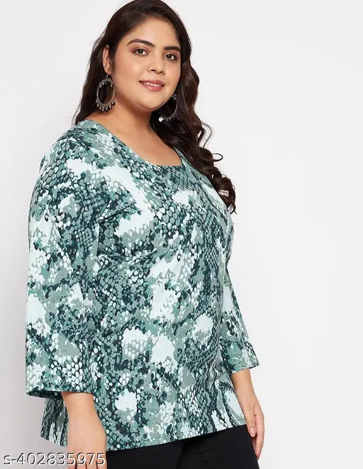Plus-size women's rayon printed round neck top, XL-5XL, versatile casual wear, premium quality craftsmanship