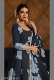 Dark blue georgette round neck anarkali three quarter sleeves with dupatta and bottom wear